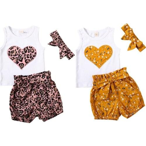 2020 Summer Newborn Infant Baby Girl Clothing 3PCS Outfit Floral Leopard Print Vest Shirt Top Short Pants Headband 3PCS