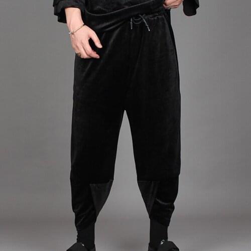 Fashion brand autumn and winter corduroy nine-point trousers men loose feet harun trousers men hairdresser fashion casual flying