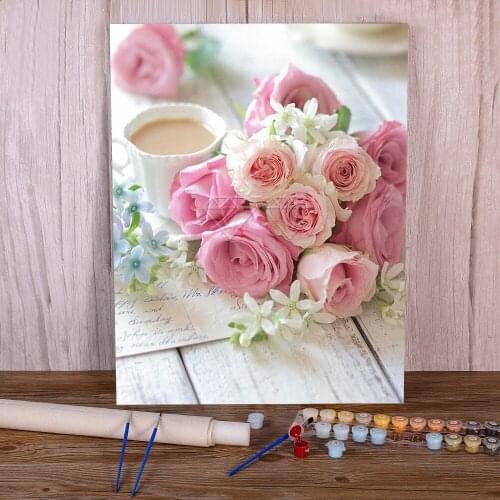 Landscape Flower Car Eiffel Tower Coloring By Numbers Complete Kit Acrylic Paints 50*70 Canvas Drawing