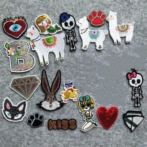 Sewing Clothes Patches Hot sale Sheep Mermaid Iron On Embroidery Patches Unicorn Hot melt adhesive Badges DIY Clothes Stickers