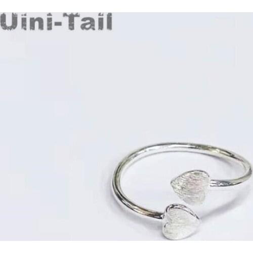 Uini-Tail 2019 new listing 925 sterling silver cute brushed love ring fashion simple small fresh silver heart-shaped open ring
