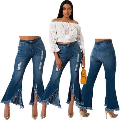 New Stylish Women Ripped Patchwork Asymmetric Casual Club Denim Pants Bottom