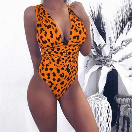 One Piece Women Leopard V-Neck Plus Size Swimwear Bathing Suit Print Sexy Biquini Maillot De Bain Femme 2019 Swimsuit Swimming