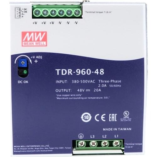 Original Mean Well TDR-960-48 meanwell DC 48V 20A 960W Three Phase Industrial DIN Rail with PFC Function Power Supply