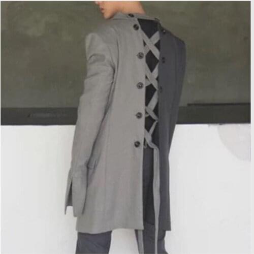 2018 Original design of double gray multiple wear method stitching strap wide shoulder sleeve jacket M-6XL! Runway fashion