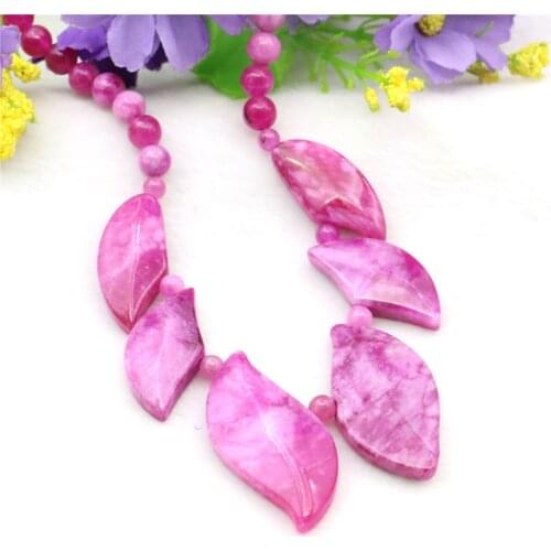 6-14mm Round & Leaves Incremental Rose Red Jades Necklace Natural Stone Chalcedony Neck Wear Women Fashion Jewelry Making Design