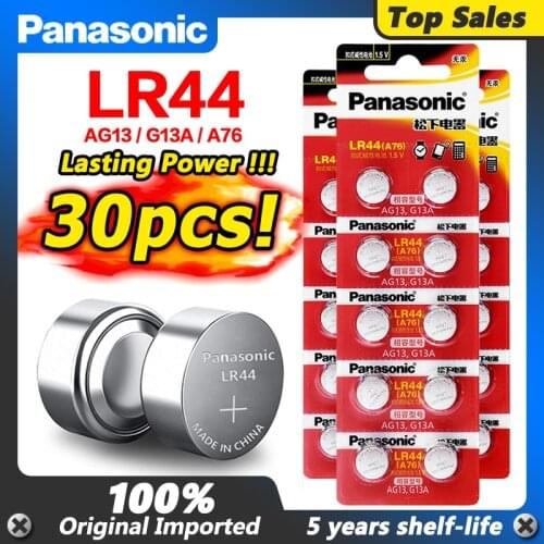 Panasonic 30pcs 1.5V Button Cell Battery lr44 Lithium Coin Batteries A76 AG13 G13A LR44 LR1154 357A SR44 100% Original
