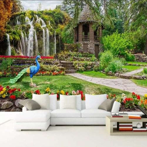Custom Mural Wallpaper Back Garden Landscape Waterfall Landscape 3D Wall Cloth Living Room TV Sofa Background Wall Decoration