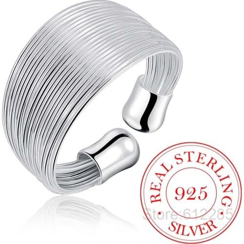 Real 925 Sterling Silver Open Ring INS Minimalist Multi-layer Weaving Lines Finger Ring For Women Statement Adjustable Ring