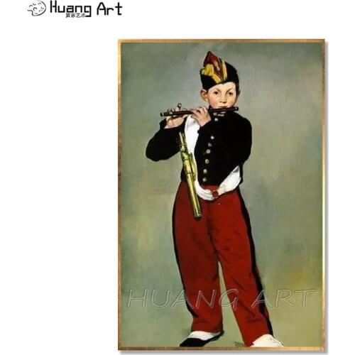 Hand-painted Edouard Manet Imitation Painting on Canvas Boy Playing the Fute Wall Pictures for Home Decor Portrait Oil Painting