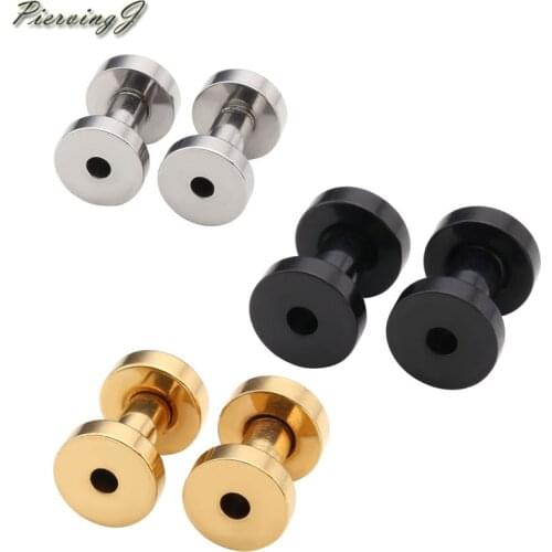 PiercingJ Stainless Steel Screw Ear Plugs Tunnels Stretcher Expander Kit 8ga(3mm), 4ga(5mm) Look Gauges /Golden/Black
