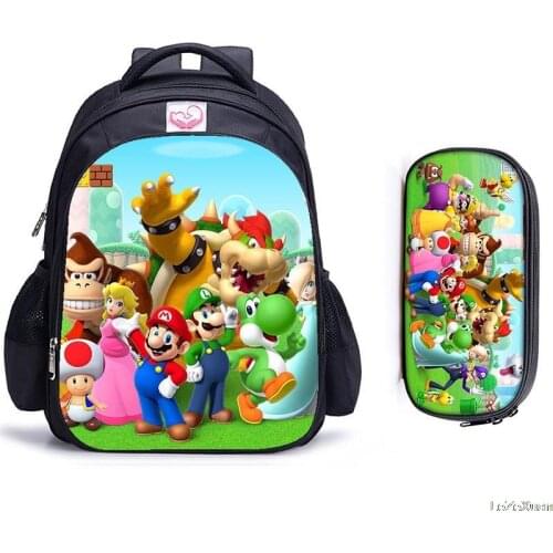 16 Inch Mario Bros Children School Bags Orthopedic Backpack Kids School Boys Girls Catoon Bags Daily Mochila Infantil