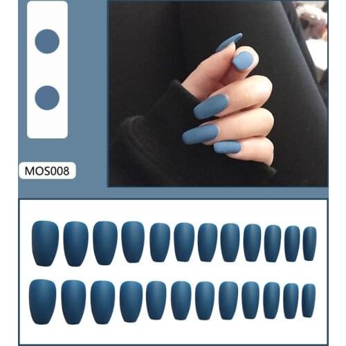 Blue Coffin Fake Nails Short Matte Artificial False Nails With Glue Sticker Impress Faux Ongles Wholesale Dropship