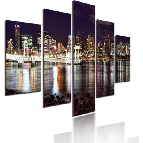 Modern City Landscape Sea Beach Modular HD Printed 5 Panel Posters Home Decor Canvas Painting Wall Picture For Living Room