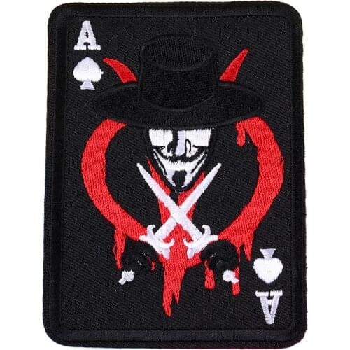 Poker V for Vendetta Patches for Clothing Embroidered Clothing Thermoadhesive Iron on Punk Patches for Clothes Sewing Supplies