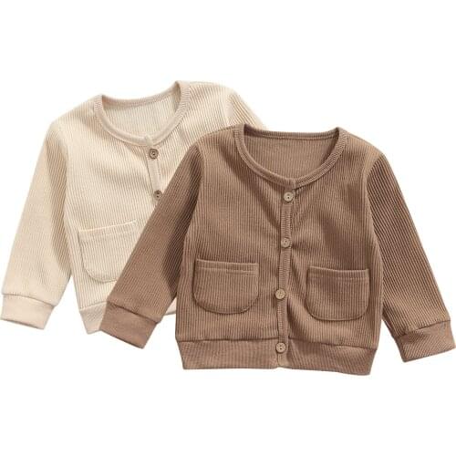 1-3Years Baby Knitted Cardigan with Pocket Decoration, Single Breasted Simple Spring Clothing