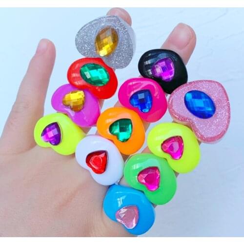 Y2K Jewelry Candy Color Crystal Heart Rings For Women Vintage Harajuku Shiny Cute Rings Charms 90s Aesthetic New Gits Fashion