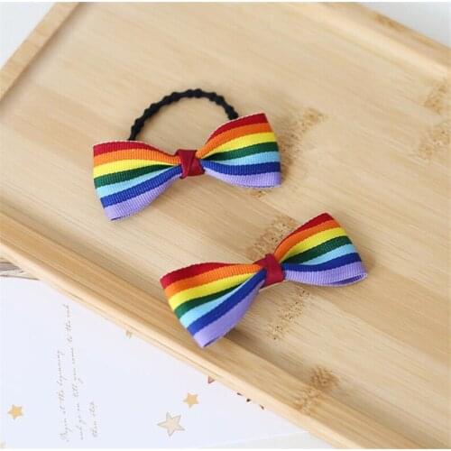 Rainbow Color Lolita Hairpin Bowknot Girl Side Clip HairCircle Hair Accessories B1733