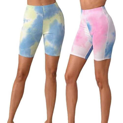 Women Seamless Leggings High Waist Sport Yoga Shorts Push Up Shorts Tie-dye Slim Fit Stretchy Fitness Training Gym Pants Summer