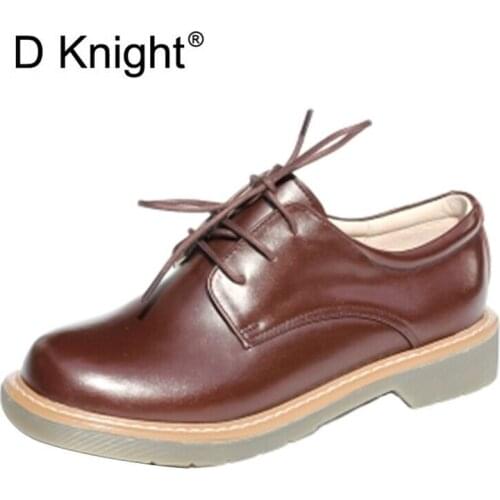Women Flats New British Oxford Shoes Women Genuine Leather Casual Lace Up Flats Shoes Female Creepers Zapatos Mujer Ladies Shoes