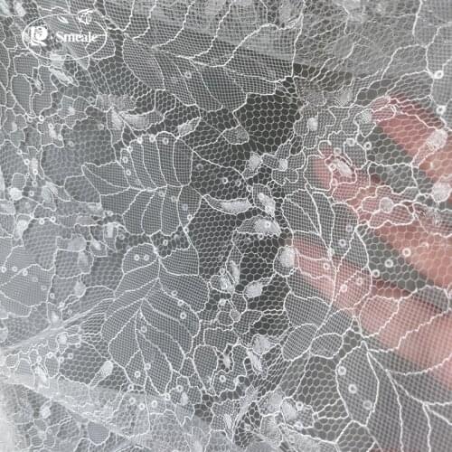 Hard Material French Lace Wedding Dress Fabric Beautiful Leaf Sequin Applique Headwear Fabric Lace RS3065