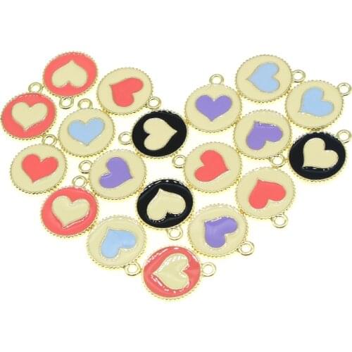 10pcs/lot Cute Enamel Heart Mixed Charms Five styles Earring Making Finding DIY Necklaces Bracelets Jewelry Accessories Pendants
