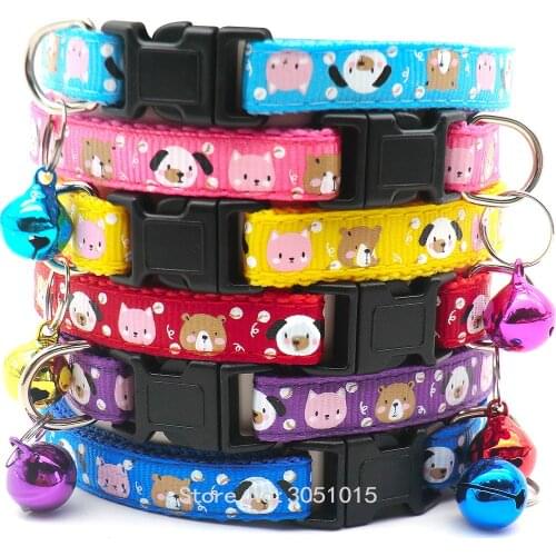 100pcs Color Pet Collar Cat Dog With Bell Adjustable Buckle Cat Pet Supplies Cat Accessories Collar Pet ID tag Leash