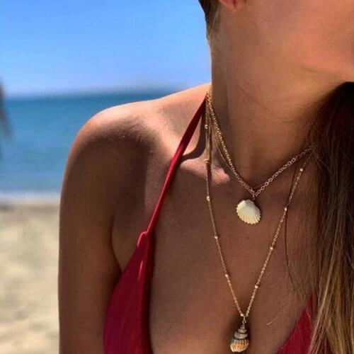 2 Pcs/Set Vintage Choker Shell Conch Pendant Multilayer Necklace Women Fashion Bohemian Beach Party Jewelry Gift Accessories