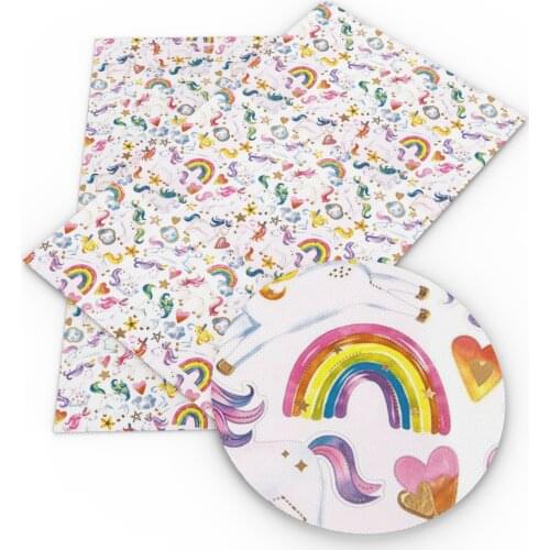 David accessories 20*33cm Cactus Rainbow Printed Faux Leather Fabric DIY Hairbow Bag Shoes Synthetic Leather,1Yc7097