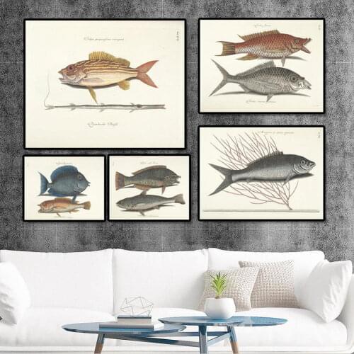Decorative Painting Retro Fish Restaurant Hotel Paintings Animal Print Wall Pictures for Living Room Flatfish Wall Art Canvas