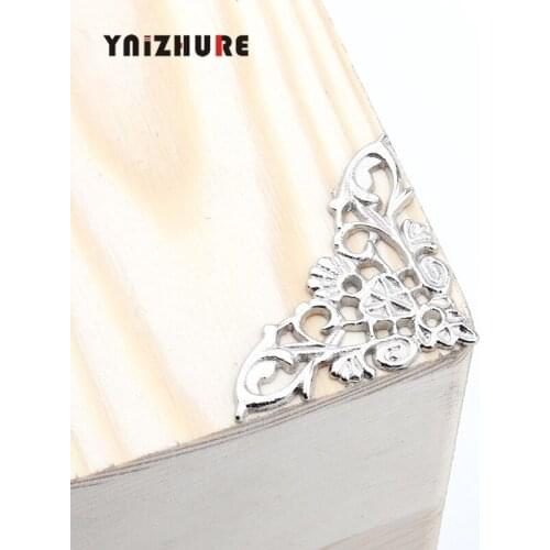 Zinc Alloy Wooden Box Coner,Wine Box Protector,Embellishment Findings Triangle Corners Antique Flower Hollow,20Pcs