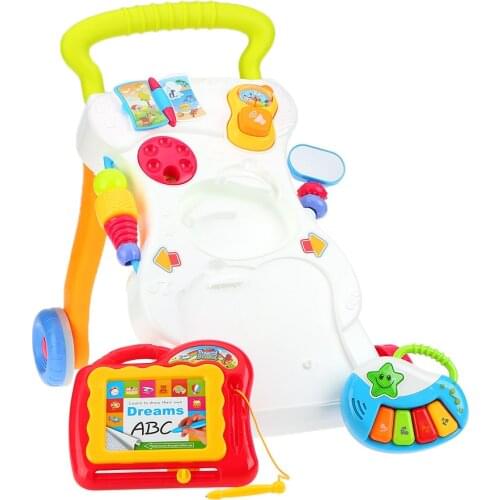 Children Balance Baby Walker with Wheel Music Multifuctional Toddler Trolley Sit-to-Stand Trolley with Adjustable screw