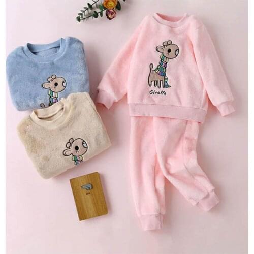 Children Pajamas Sets Girls Flannel Home Clothes Boys Winter Plus Velvet Thick Warm Housecoat Infant Kid Suit Baby Casual Outfit