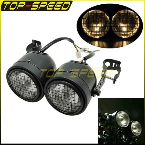 Two H4 12V 35W Bulbs Dual Streetfighter Headlight 8.5" Head Light W/ Mounting Bracket For Suzuki Honda Yamaha Twin Head Lamp