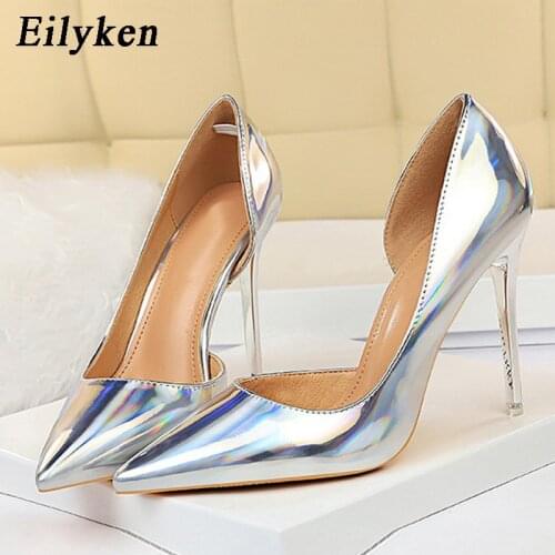 Eilyken Fashion Patent Leather Thin High Heels Classic Pointed Toe Women Pumps Sexy Prom Wedding Bridal Shoes Stripper Heel