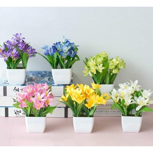 Artificial Lily Fake Flower Potted Plant Artificial Plants Green Grass Bonsai Home Room Office Cafe Wedding Party Decor Ornament