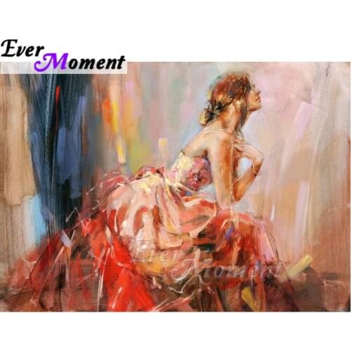 Ever Moment Diamond Painting Red Dress Girl Artwork 5D DIY Mosaic Full Square Drill Diamond Embroidery Home Decoration ASF1669
