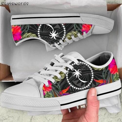 ELVISWORDS Chuuk Polynesian Flower Printing Classic Low Top Summer Vulcanized Shoes for Women Casual Walking Shoes zapatos mujer