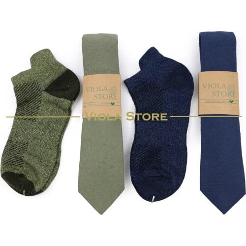 Striped Solid Cotton Necktie Socks Sets Blue Green Navy Spring Daily Casual Men Fashion Design Suit Tie Gift Cravat Accessory