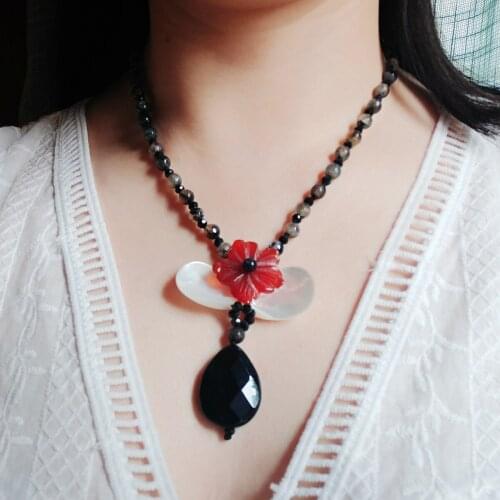 Lii Ji Choker Necklace Mother of Pearl Agates Agates Pendant Necklace Women Jewelry Gift 49cm