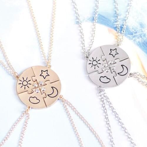 4-piece Set Of "best Friend Forever" Friendship Necklace Men And Women Fashion Sun Star Moon Cloud Stitching Round Pendant Gift