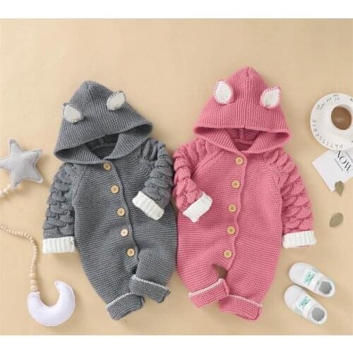 Baby Romper Jumpsuit Knitted Baby Clothes Newborn Autumn Winter Baby Boy Romper Hooded Baby Girl Romper Toddler Romper Overalls