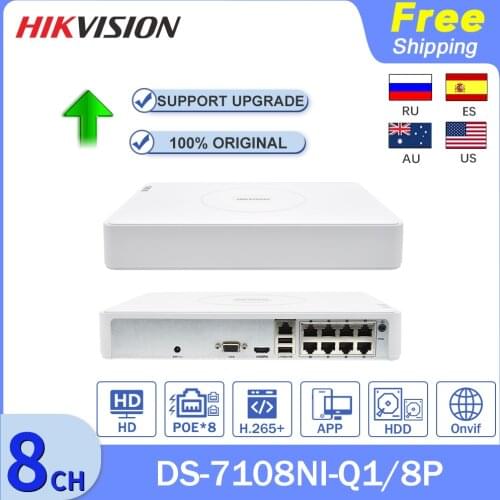 Original Hikvision NVR POE 8CH DS-7108NI-Q1/8P Surveillance Video Recorder HD 6MP View 4MP Record H.265+ SATA NVR System