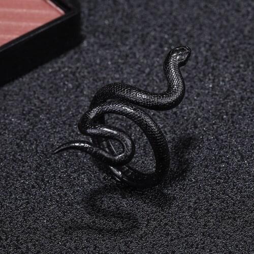 Punk Open Adjustable Design Animal Exaggerated Finger Ring Snake Rings for Women Black Silver Color Metal Men Party Jewelry Gift
