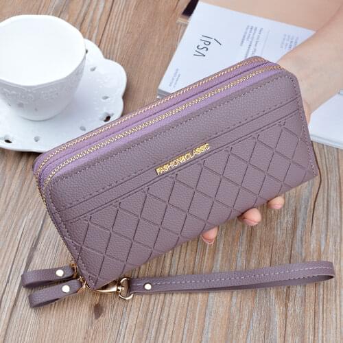 Luxury Wallets for Women Double Zipper Long Large-capacity Plaid Clutch Double-layer Wallet Korean Change Mobile Phone Bag