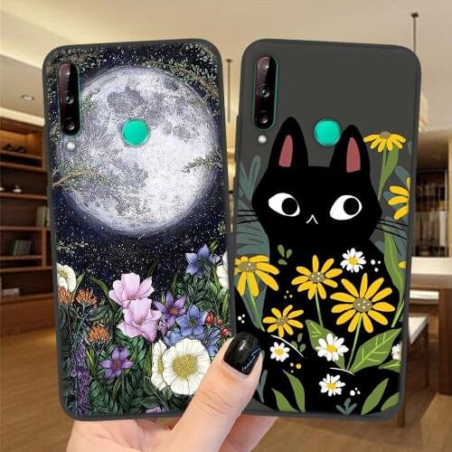 Flowers Leopard Dog Cat Floral Cartoon Black Silicone Phone Case For Huawei P30 P20 P10 P40 Lite E Pro Y9 P20Lite Soft TPU Cover
