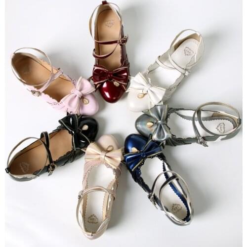 Lolita butterfly low heel shallow mouth female student ballet leather shoes Bowknot Princess Kawaii Girl Women Shoes cos loli