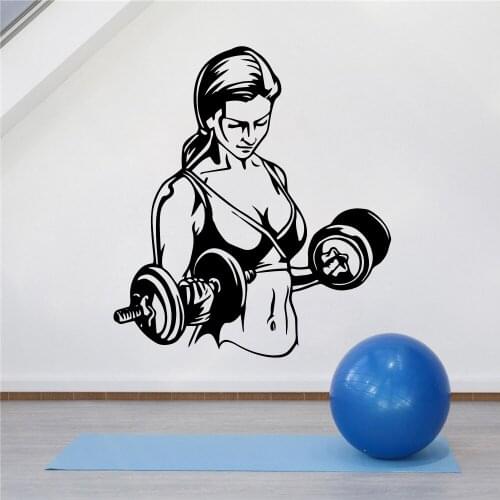 Vinyl Woman Modern Plastic Pattern Creative Gym Girl Wall Sticker Wallpaper Fitness Room Vinyl Art Deco Gym Decal