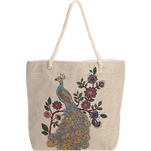 Women Shoulder Bag Handmade Embroidery Handbag Shopper Female Peacock Double-sided Jacquard Tote Bags Bohemia Ethnic Style Retro