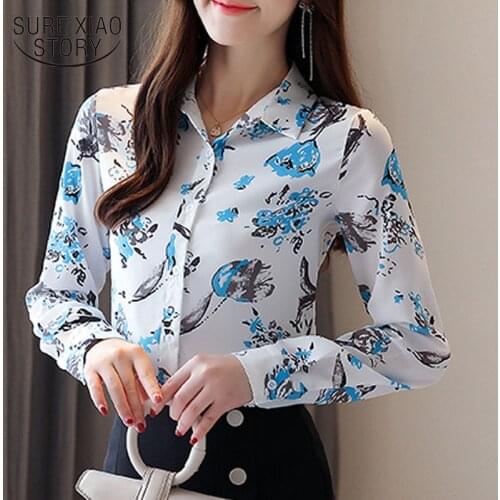 2020 Autumn New Womens Blouses Long Sleeve Floral Print Chiffon Clothes Shirt Office Lady Womens Tops and Blouses Blusas 10623